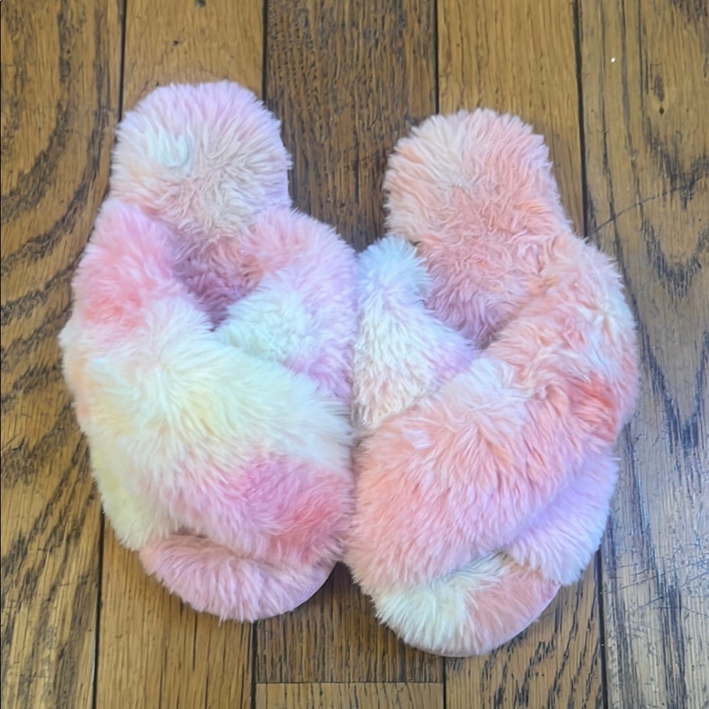 Fuzzy Pink and White Slippers